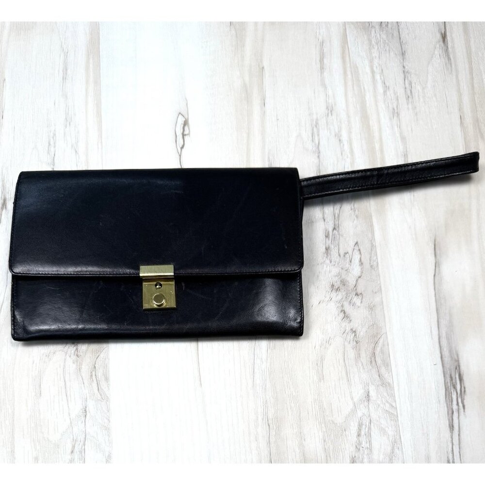 VTG BALLY 9"x5.5" Black Leather TRAVEL PORTFOLIO Document Organizer Binder Italy